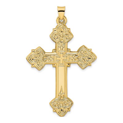 14K Yellow Gold Fleur de Lis Cross Pendant
