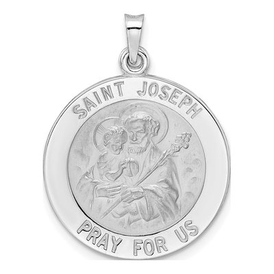 14K White Gold Saint Joseph Medal Round Pendant