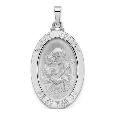 14K White Gold St Joseph Oval Medal Pendant