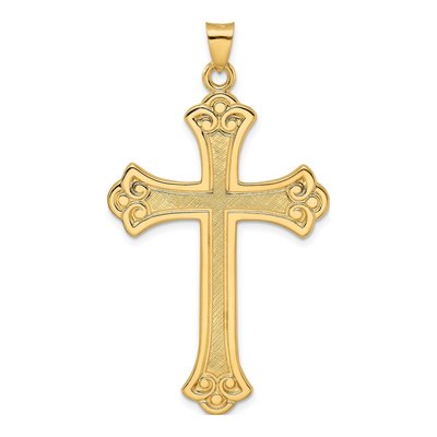 14K Yellow Gold Fleur de Lis Cross Pendant