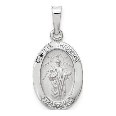14K White Gold St Jude Thaddeus Oval Medal Pendant