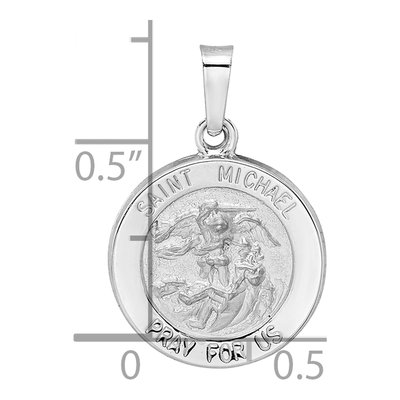 14K White Gold Hollow St Michael Medal Pendant – view 4