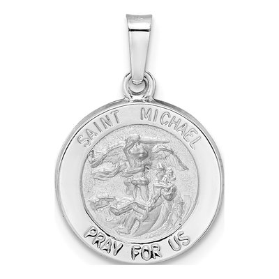 14K White Gold Hollow St Michael Medal Pendant