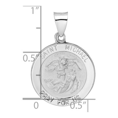 14K White Gold Hollow St Michael Medal Pendant – view 4