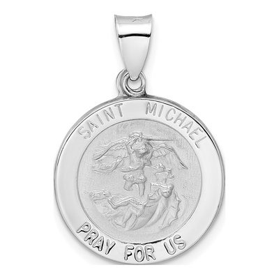 14K White Gold Hollow St Michael Medal Pendant