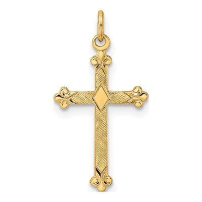 14K Yellow Gold Diamond-Shape Cross Pendant