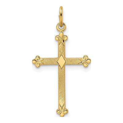 14K Yellow Gold Diamond-Shape Cross Pendant