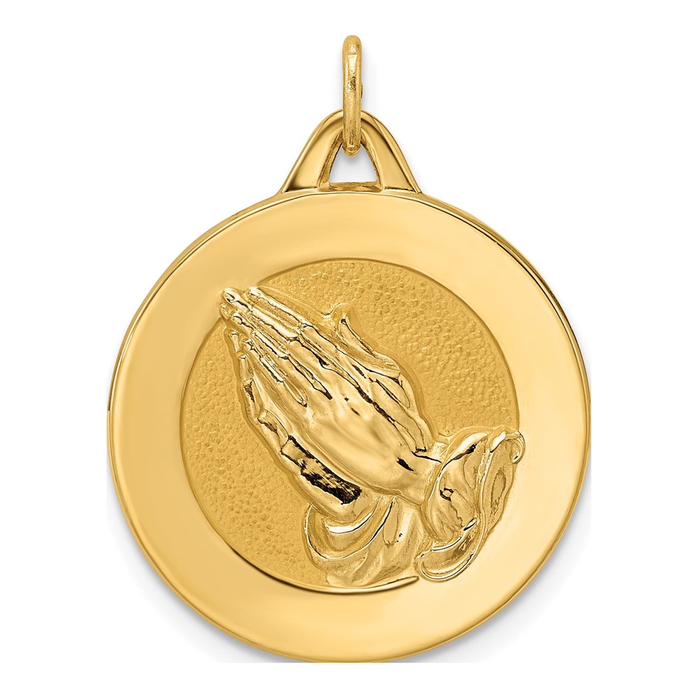 14K Yellow Gold Praying Hands Serenity Prayer Pendant