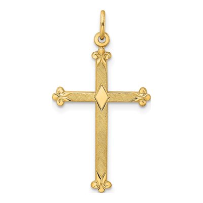 14K Yellow Gold Textured Diamond-Shape Cross Pendant