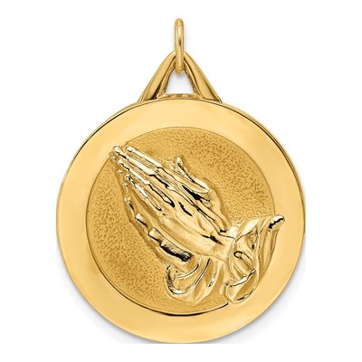 14K Yellow Gold Praying Hands Serenity Prayer Pendant
