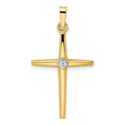 14K Two-Tone Gold Diamond-Shape Cross Pendant
