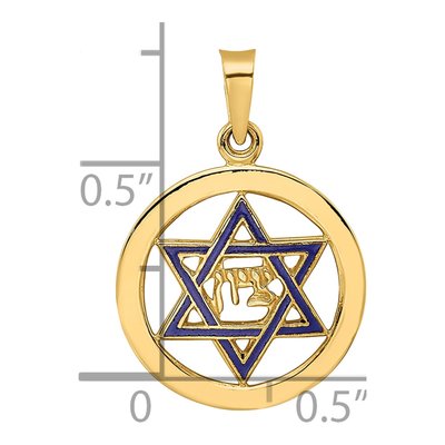 14K Gold Blue Enamel Star of David Circle Pendant – view 4