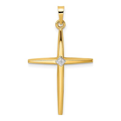 14K Two-Tone Gold Diamond-Shape Cross Pendant