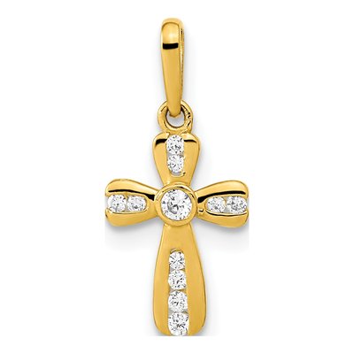 14K Yellow Gold CZ Cross Pendant