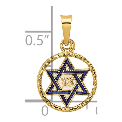 14K Yellow Gold Blue Enamel Star of David Pendant – view 4