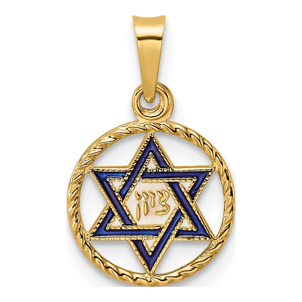 14K Gold Blue Enamel Star of David Pendant