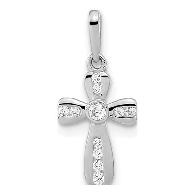 14K White Gold CZ Cross Pendant