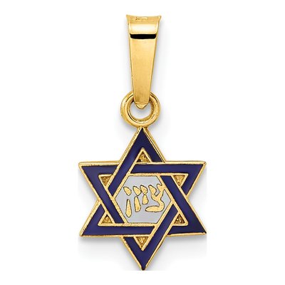 14K Gold Blue & White Enamel Star of David Pendant