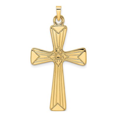 14K Yellow Gold Flower Cross Pendant