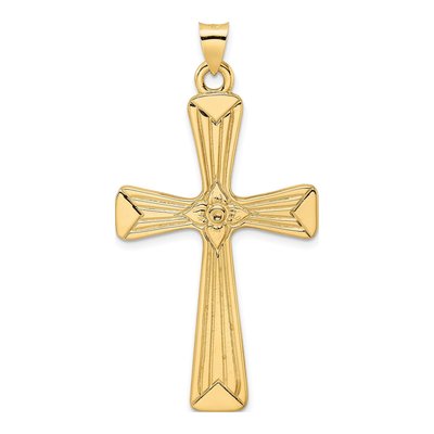 14K Yellow Gold Center Flower Cross Pendant