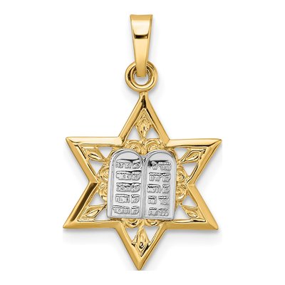 14K Two-Tone Gold Star of David Torah Pendant