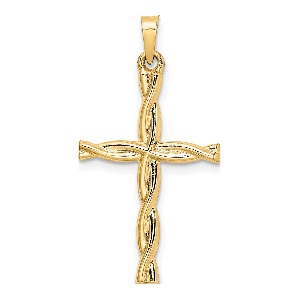14K Yellow Gold Hollow Twisted Cross Pendant