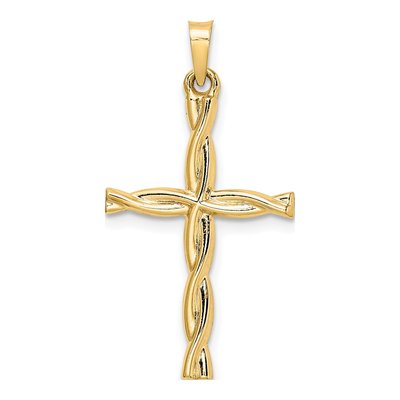 14K Yellow Gold Hollow Twisted Cross Pendant