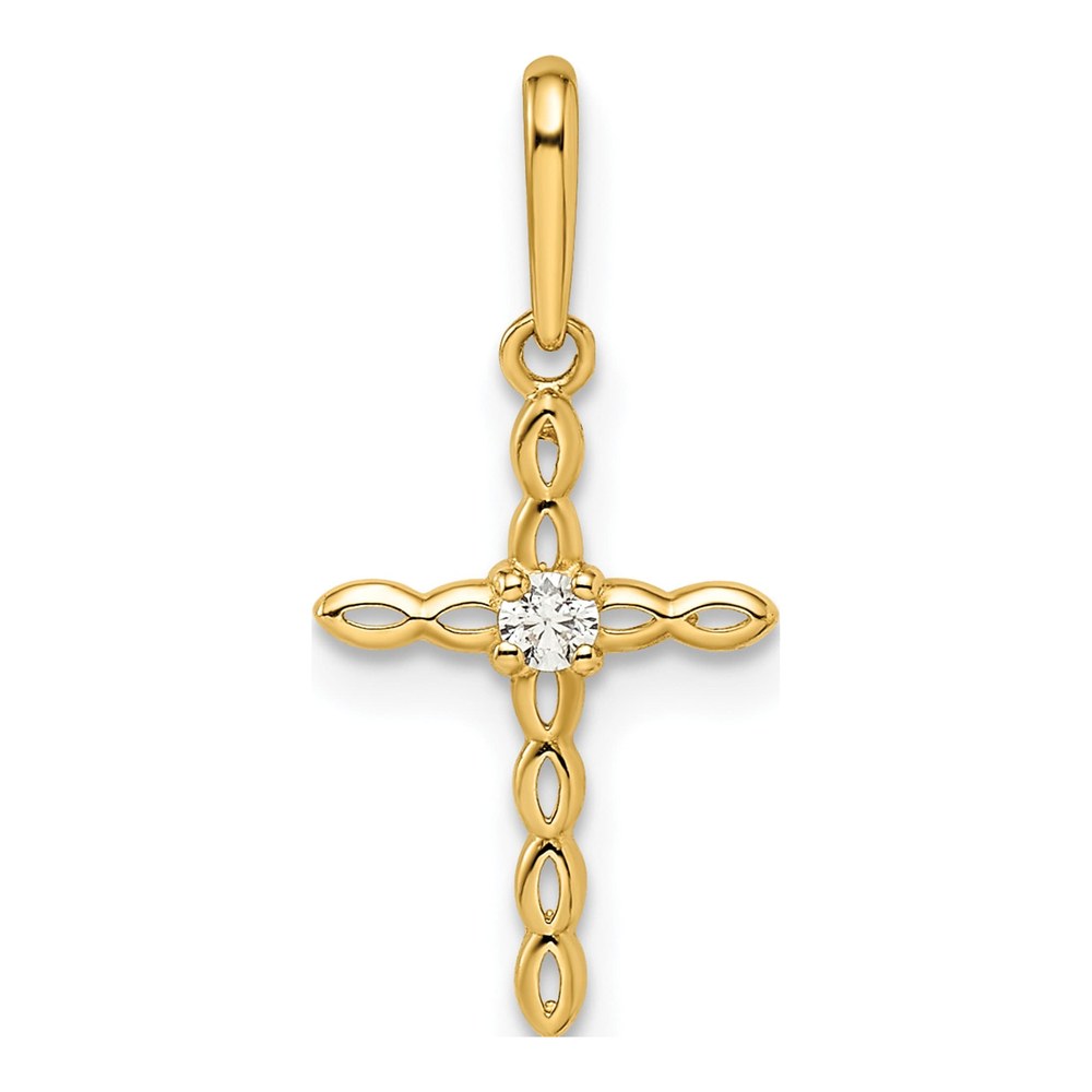 14k Yellow Gold CZ Cross Pendant, Unisex