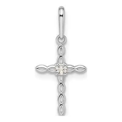 14K White Gold CZ Cross Pendant