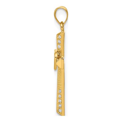 14K Yellow Gold CZ Cross Double Hearts Pendant – view 3