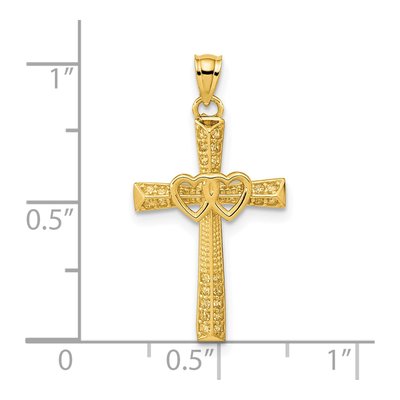 14K Yellow Gold CZ Cross Double Hearts Pendant – view 4