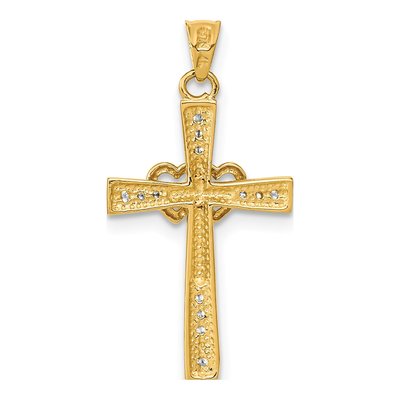 14K Yellow Gold CZ Cross Double Hearts Pendant – view 5