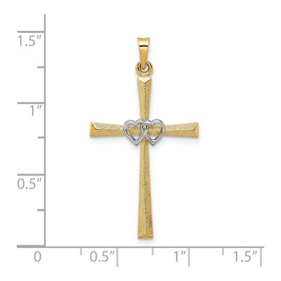 14K Two-Tone Gold Double Hearts Cross Pendant – view 4