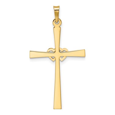 14K Two-Tone Gold Double Hearts Cross Pendant – view 5