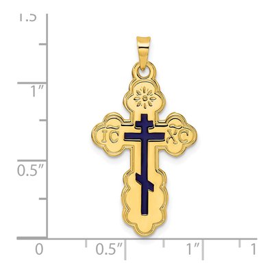 14K Yellow Gold Blue Enamel Orthodox Cross Pendant – view 4