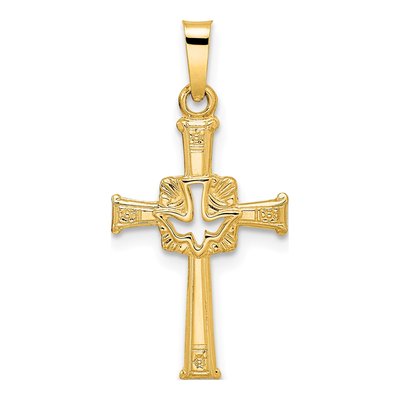 14K Yellow Gold Dove Cross Pendant