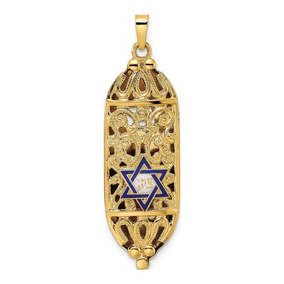 14K Yellow Gold Mezuzah Star of David Pendant