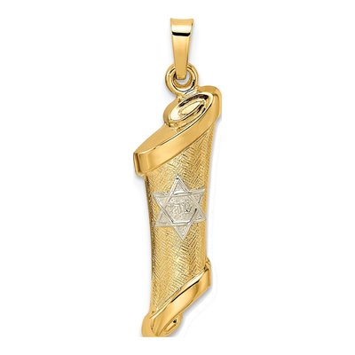 14K Two-Tone Gold Torah Scroll Star of David Pendant