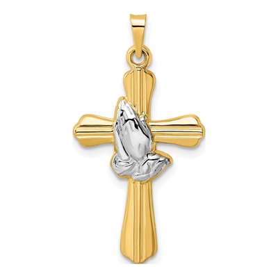 14K Yellow Gold Praying Hands Cross Pendant