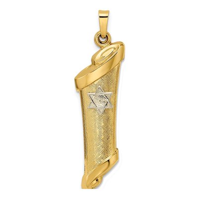14K Two-Tone Gold Torah Scroll Star of David Pendant