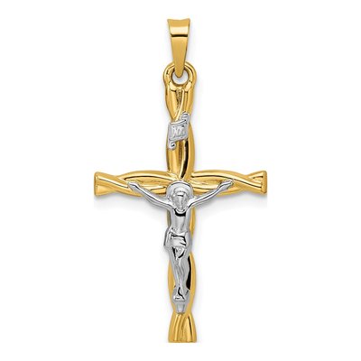 14K Two-Tone Gold INRI Crucifix Cross Pendant