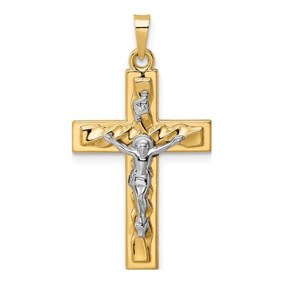 14K Two-Tone Gold INRI Crucifix Pendant