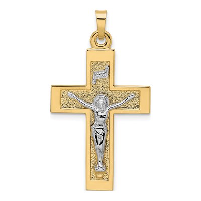 14K Two-Tone Gold INRI Crucifix Pendant