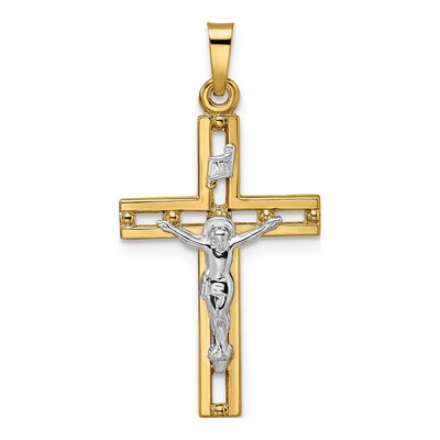 14K Two-Tone Gold INRI Crucifix Pendant