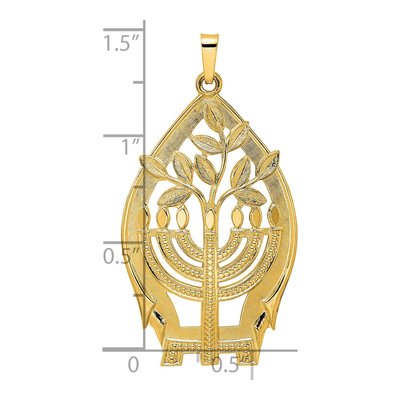 14K Yellow Gold Hollow Menorah Tree of Life Pendant – view 4