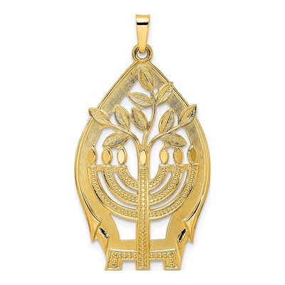 14K Yellow Gold Hollow Menorah Tree of Life Pendant