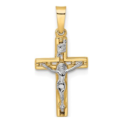 14K Two-Tone Gold INRI Crucifix Pendant