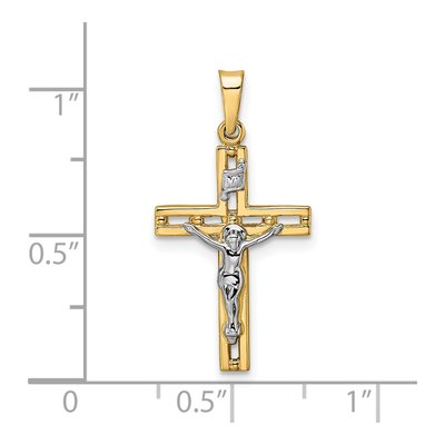 14K Two-Tone Gold INRI Crucifix Pendant – view 4