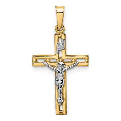 14K Two-Tone Gold INRI Crucifix Pendant