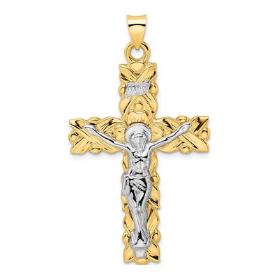 14K Two-Tone Gold INRI Crucifix Pendant
